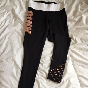 Vs pink yoga tights size small rose gold bling NWT